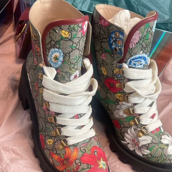 Gucci Floral Combat Boots - Picture 1 of 5